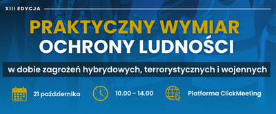 Niebieski kawałek plakatu, napis praktyczny wymiar ochrony ludności