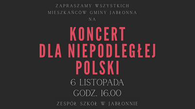 czarny fragment plakatu z czerwonym napisem koncert dla niepodległej Polski