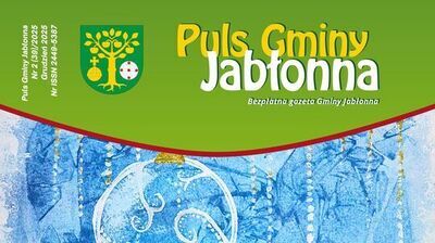 Okładka gazety lokalnej. U góry znajduje się zielony pasek z herbem gminy Jabłonna po lewej stronie. Obok widnieje żółto-biały napis „Puls Gminy Jabłonna”, poniżej mniejszym białym tekstem: „Bezpłatna gazeta Gminy Jabłonna”. Po lewej w pionie dane wydania: „Puls Gminy Jabłonna Nr 2 (39)/2025 Grudzień 2025 Nr ISSN 2449-5387”. Na dole ilustracja w odcieniach niebieskiego z białymi i złotymi elementami przypominającymi świąteczne bombki. Wszystko w otoczce świątecznego klimatu.