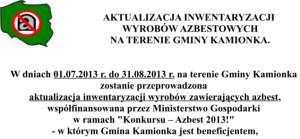 AKTUALIZACJA INWENTARYZACJI  WYROBÓW AZBESTOWYCH NA TERENIE GMINY KAMIONKA