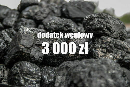 Zdjęcie węgla z napisem: dodatek węglowy 3000 zł