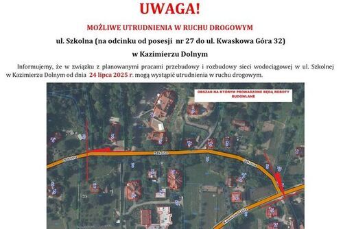 UWAGA! MOŻLIWE UTRUDNIENIA W RUCHU DROGOWYM
