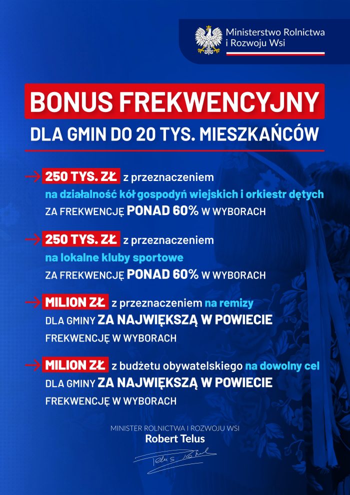 BONUS FREKWENCYJNY dla gmin do 20 tys. mieszkańców