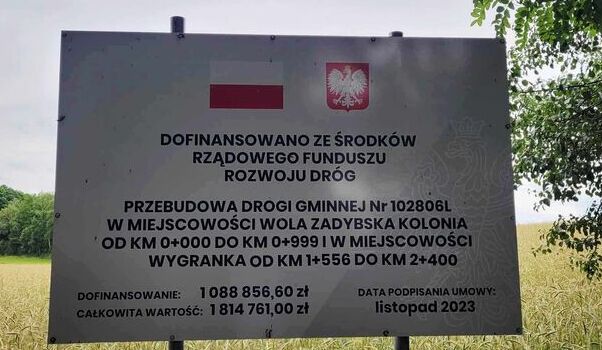 Przebudowa drogi gminnej nr 102806L w miejscowości Wola Zadybska Kolonia od km 0+000 do km 0+999 i w miejscowości Wygranka od km 1+556 do km 2+400