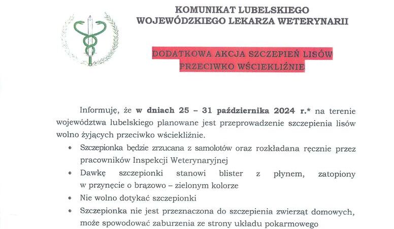 Dodatkowa akcja szczepień lisów przeciwko wściekliźnie