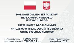 Tablica informacyjna o remoncie drogi w Sosnówce