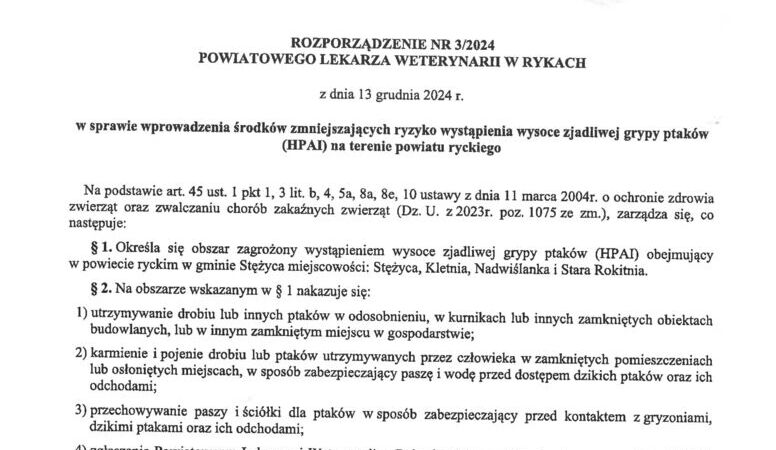 Informacja o wystąpieniu ogniska HPAI