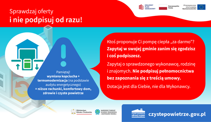 OSTRZEŻENIE DLA BENEFICJENTÓW 
PROGRAMU „CZYSTE POWIETRZE” - AKTUALIZACJA