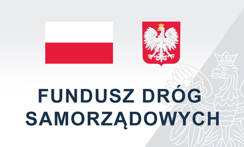 Flaga i godło Polski napis FUNDUSZ DRÓG SAMORZĄDOWYCH