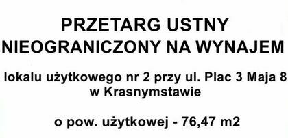 Ogłoszenie o przetargu na wynajem lokalu użytkowego 