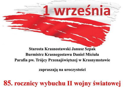 Zaproszenie na obchody 85. rocznicy wybuchu II wojny światowej