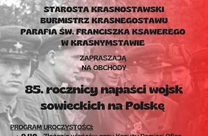 Zaproszenie na obchody 85. rocznicy napaści wojsk sowieckich na Polskę