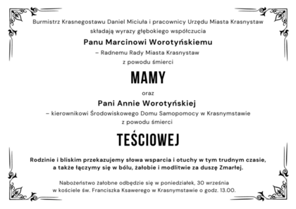 Kondolencje dla Marcina i Anny Worotyńskich