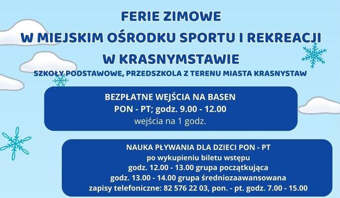 Aktywne ferie z MOSiR Krasnystaw! Sprawdź harmonogram atrakcji