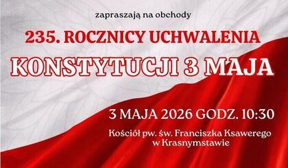 Zaproszenie na obchody 235. rocznicy uchwalenia Konstytucji 3 Maja