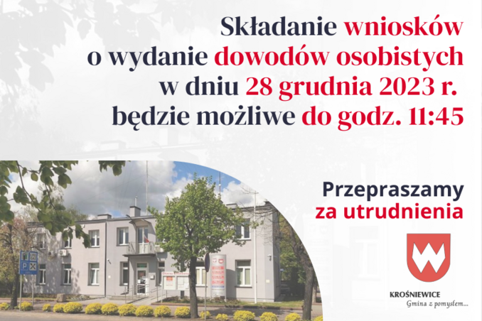 Dowody osobiste - wnioski 28 grudnia 2023 r. do godz. 11:45