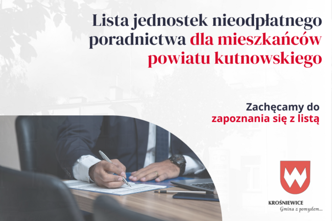 Lista jednostek nieodpłatnego poradnictwa dla mieszkańców powiatu kutnowskiego