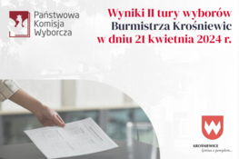 Grafika dekoracyjna - wyniki drugiej tury wyborów Burmistrza Krośniewic w dniu 21 kwietnia 2024 r.