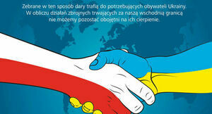 Ręce w uścisku w barwach Polski i Ukrainy