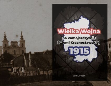 Okładka książki na tle starej widokówki