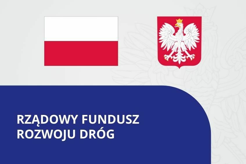 Flaga i godło polski napis rządowy fundusz rozwoju dróg