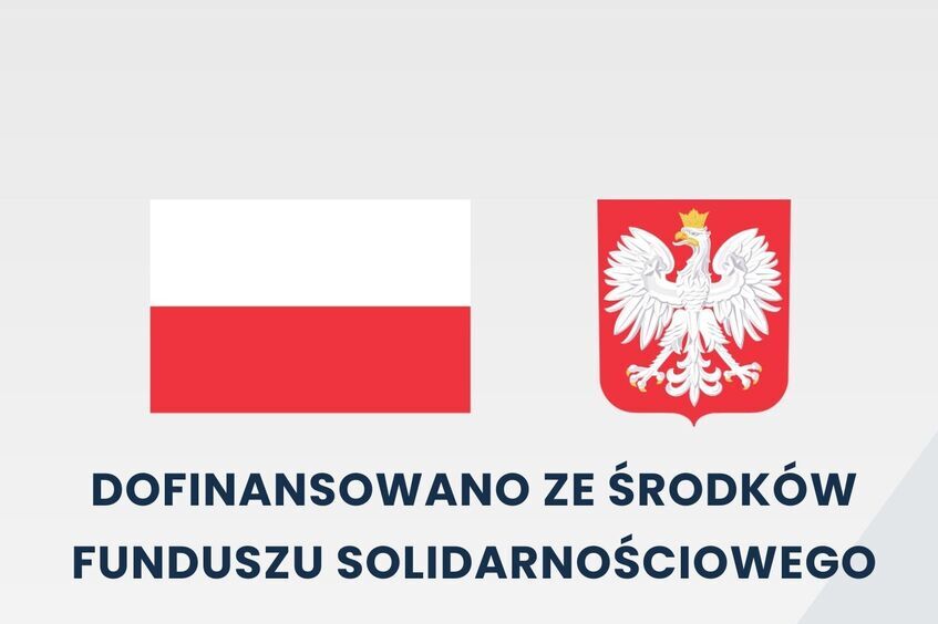 Polska flaga i godło na górze. Tekst informuje o dofinansowaniu z Funduszu Solidarnościowego na program "Asystent osobisty osoby z niepełnosprawnością" w 2026 roku. Kwota dofinansowania: 308 449,33 zł.