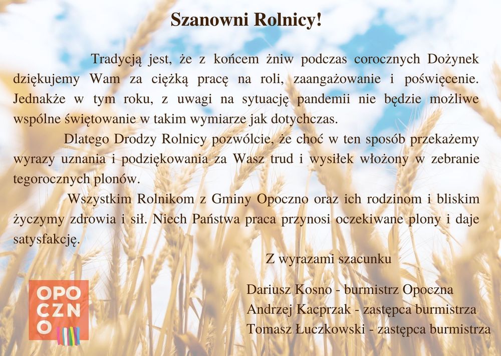 Podziękowania dla Rolników