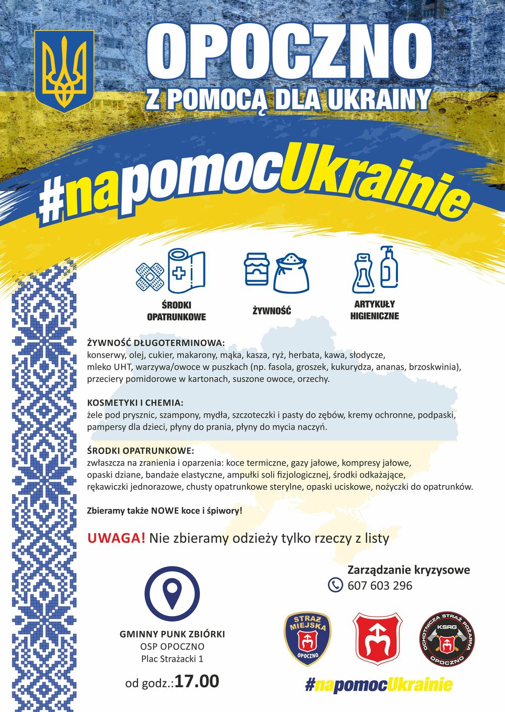 Straż Miejska w Opocznie informuje - Opoczno z pomocą dla Ukrainy