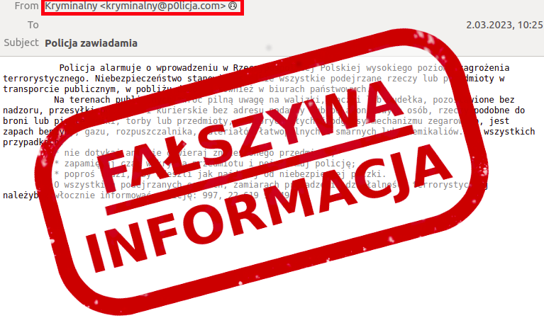 Centralne Biuro Zwalczania Cyberprzestępczości ostrzega przed fałszywymi wiadomościami e-mail