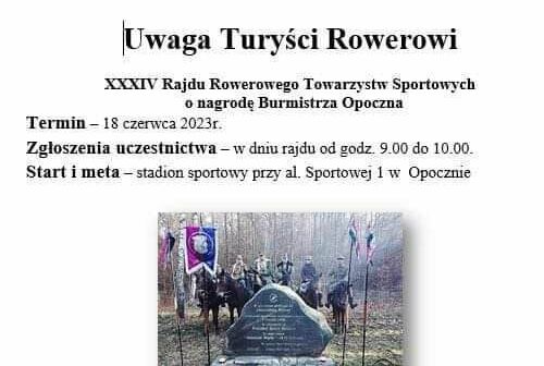 Zapraszamy serdecznie na Rajd Rowerowy Towarzystw Sportowych o nagrodę Burmistrza Opoczna