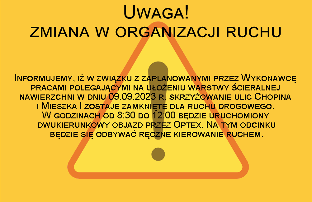 Utrudnienia w ruchu - skrzyżowanie ulic Chopina i Mieszka I