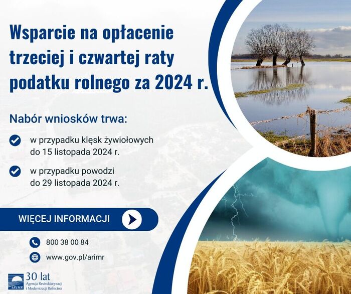 Wsparcie dla rolników poszkodowanych przez klęski żywiołowe – nabór wniosków do 15 i 29 listopada 2024 r.