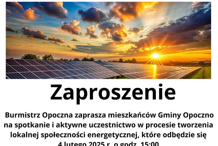 Zaproszenie na spotkanie dotyczące tworzenia lokalnej społeczności energetycznej