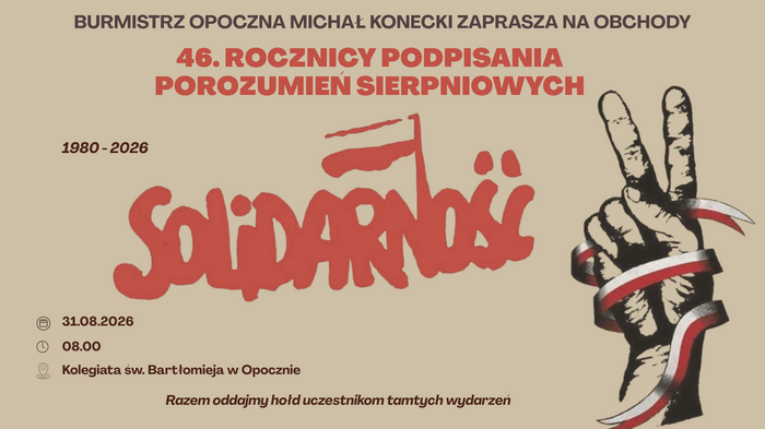 Zaproszenie na obchody 46. rocznicy Podpisania Porozumień Sierpniowych