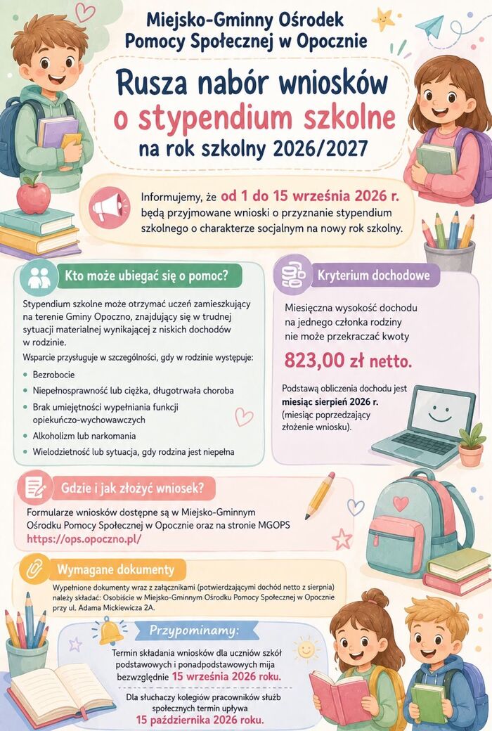 Rusza nabór wniosków o stypendium szkolne na rok szkolny 2026/2027