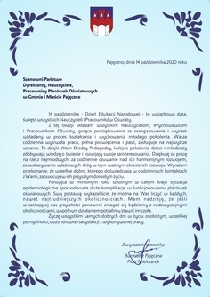 List Burmistrza Pajęczna z okazji Dnia Edukacji Narodowej