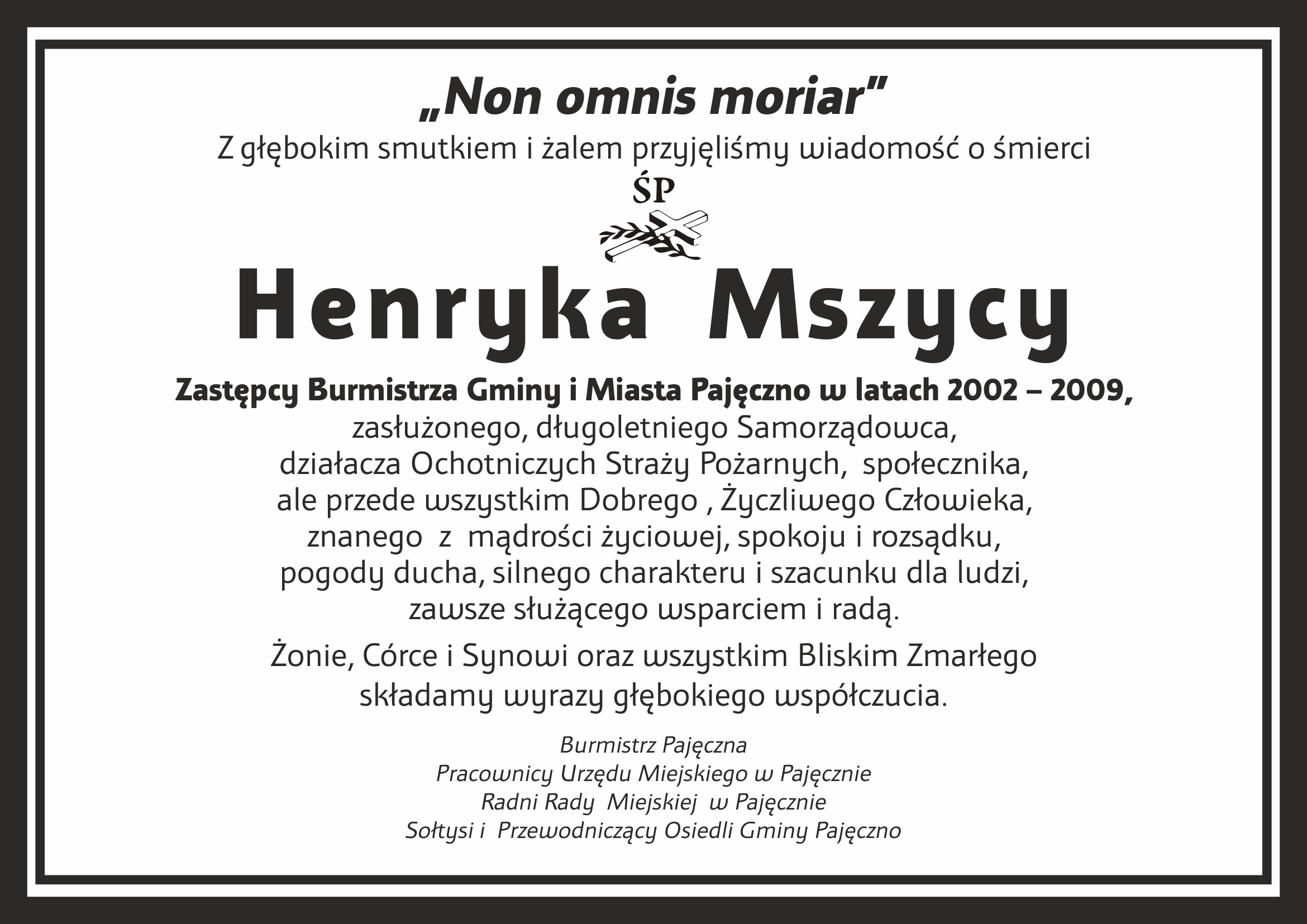 Żegnamy Henryka Mszycę – byłego Zastępcę Burmistrza Gminy i Miasta Pajęczno