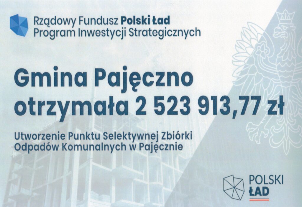 Gmina Pajęczno otrzymała dofinansowanie z  Programu  Inwestycji Strategicznych Polski Ład