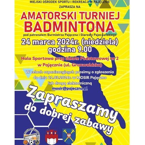 Amatorski Turniej Badmintona - niedziela 24 marca 2024 roku.