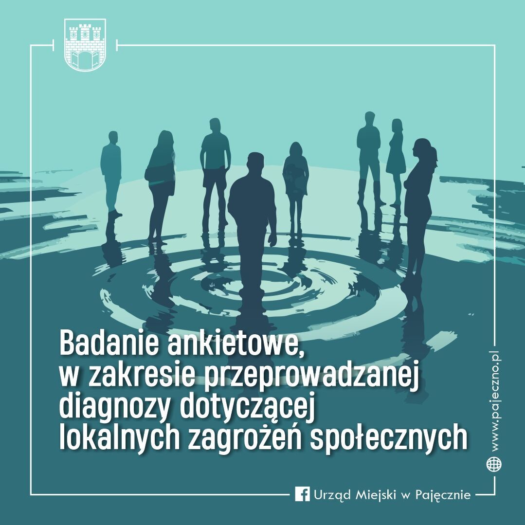 Grafika przedstawiająca grupę ludzi.
Poniżej napis: Badanie ankietowe, w zakresie przeprowadzanej diagnozy dotyczącej lokalnych zagrożeń społecznych