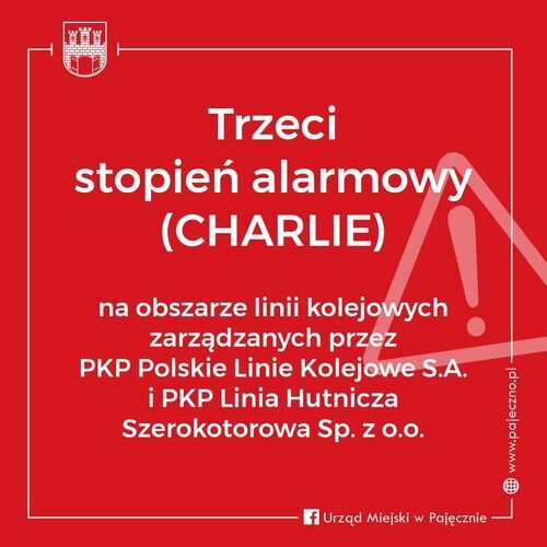 TRZECI STOPIEŃ ALARMOWY "CHARLIE" NA WYBRANYCH LINIACH KOLEJOWYCH W KRAJU