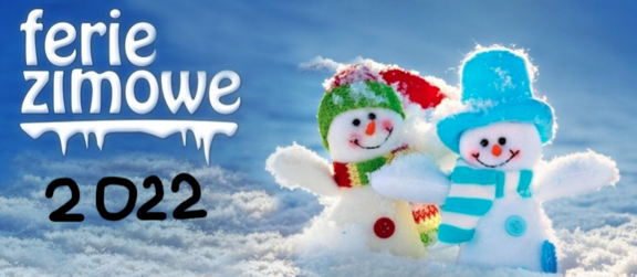 Grafika z bałwankami i napisem ferie zimowe 2022