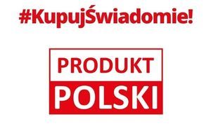 Grafika z napisem #kupujświadomie! i znakiem Produkt polski
