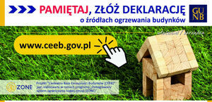 Plakat informujący o konieczności złożenia deklaracji o źródłach ogrzewania w domu