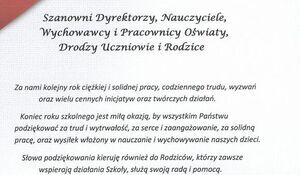 Podziękowania i życzenia Wójta Gminy Potok Górny z okazji zakończenia roku szkolnego 2024/2025