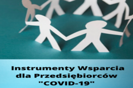 Grafika przedstawia papierowe postacie oraz napis  Instrumenty Wsparcia dla Przedsiębiorców "COVID-19"