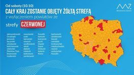 Grafika: cały kraj objęty strefą żółtą- dokładny opis zdjęcia znajduje się w galerii na końcu artykułu