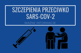 napis na granatowym tle szczepienia przeciwko sars-cov-2 i ikona strzykawki 