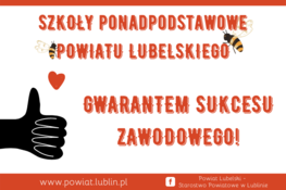 plakat napis czerwony szkoły podstawowe powiatu lubelskiego gwarantem sukcesu zawodowego