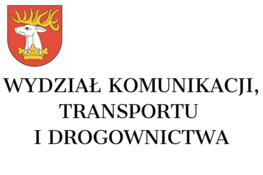 herb powiatu i napis wydział komunikacji, transportu i drogownictwa 